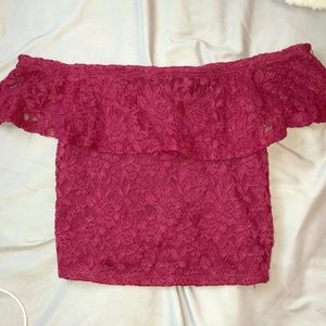 Maroon off the shoulder crop top